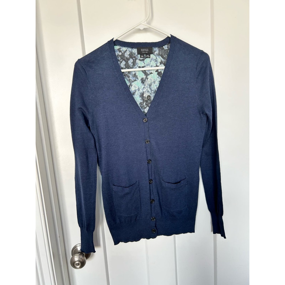 NWT Barneys New York Women's V-Neck Knit‎ Cardigan Sweater Navy Blue Size XS